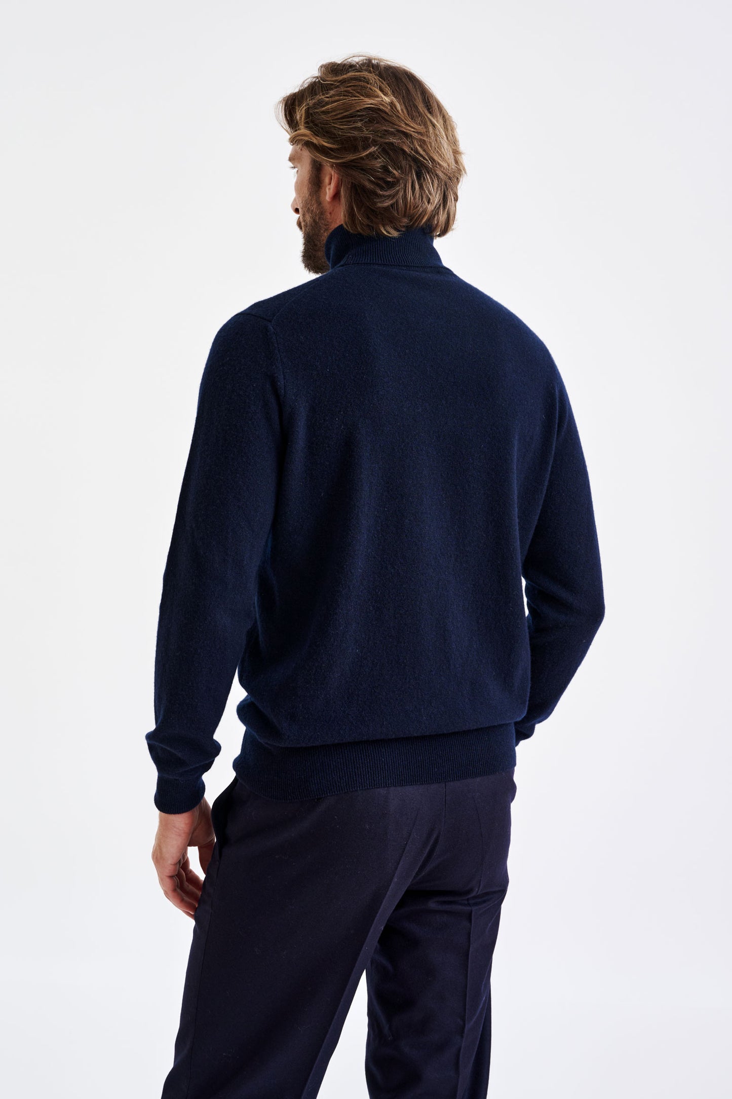 Navy 100% Cashmere Drumberg Rollneck Knit - View 4