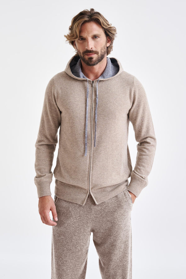 Sudadera Con Capucha Y Cremallera Fowey De Punto 100% Cachemira En Color Arena Melange