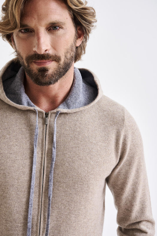 Sand Melange 100% Cashmere Fowey Hoodie Knit - View 3