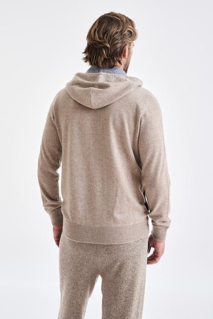 Sand Melange 100% Cashmere Fowey Hoodie Knit - View 4