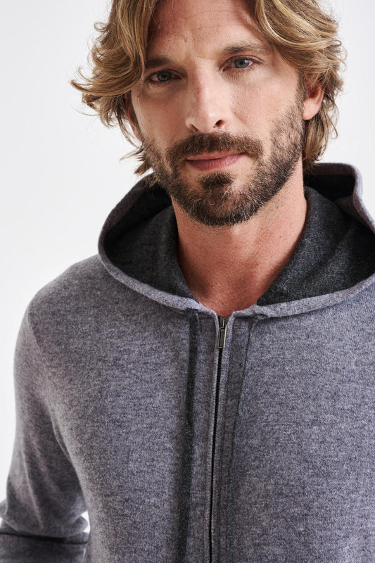 Grey Melange 100% Cashmere Fowey Hoodie Knit - View 3