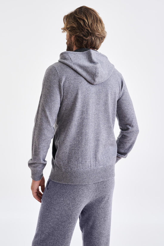 Grey Melange 100% Cashmere Fowey Hoodie Knit - View 4