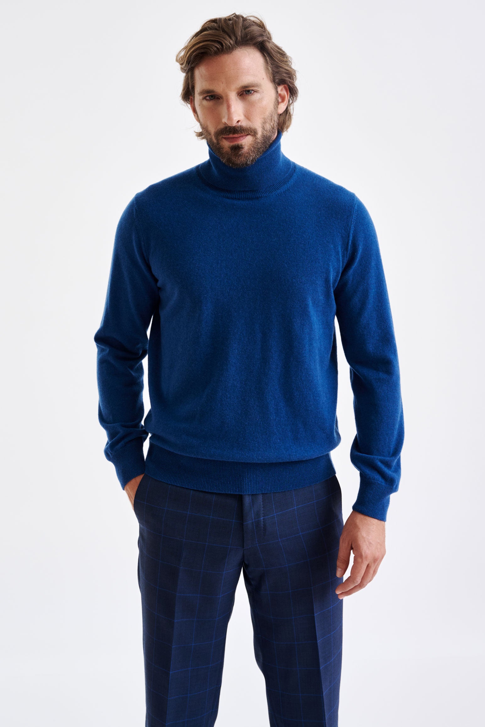 Pilot Blue 100% Cashmere Drumberg Rollneck Knit - View 1