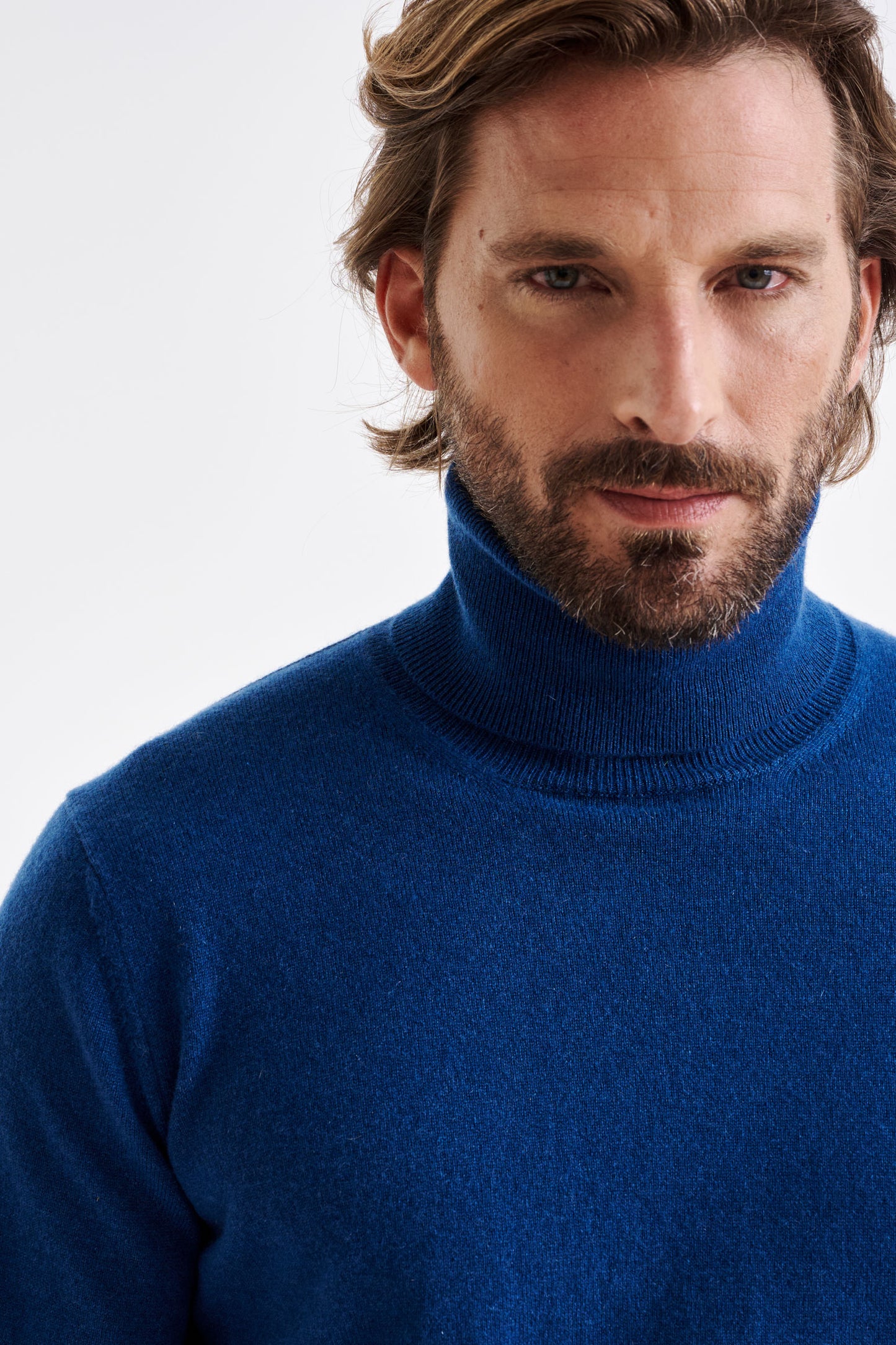 Pilot Blue 100% Cashmere Drumberg Rollneck Knit - View 2