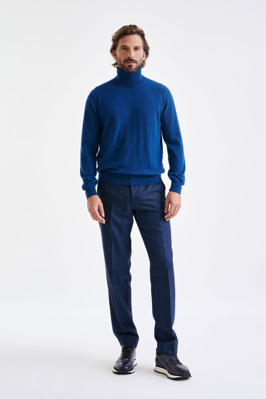 Pilot Blue 100% Cashmere Drumberg Rollneck Knit - View 3