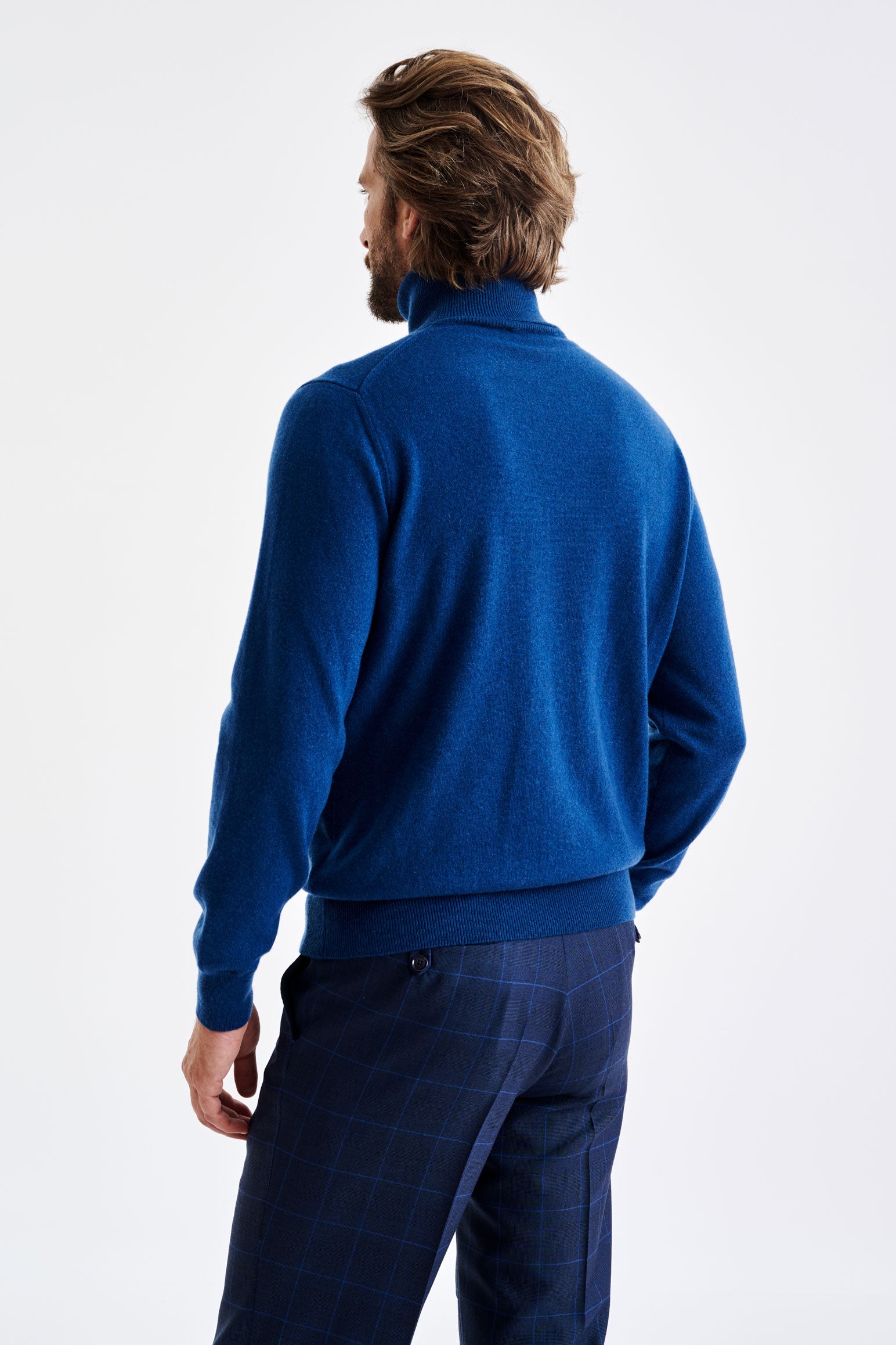 Pilot Blue 100% Cashmere Drumberg Rollneck Knit - View 4