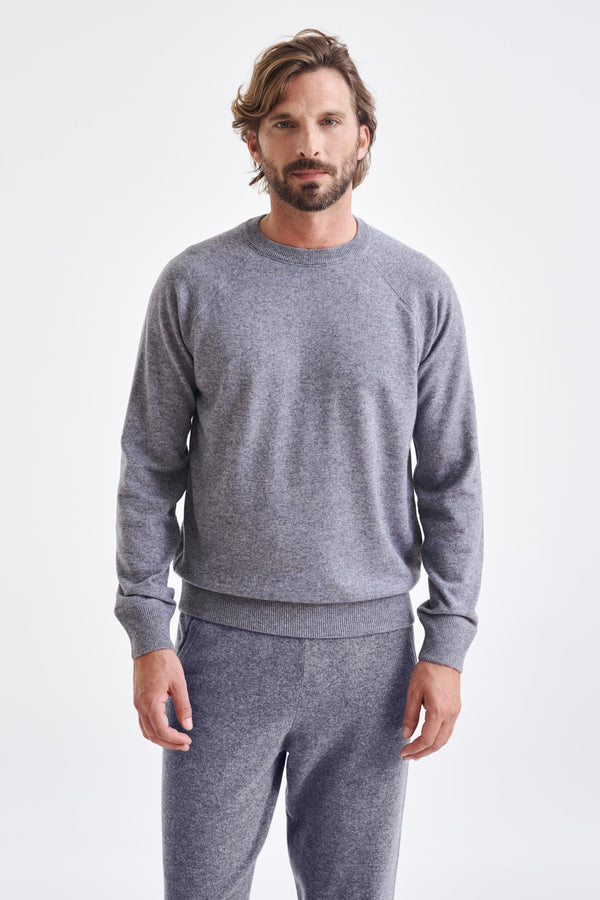 Mid-Grey Melange 100% Cashmere Whitby Crewneck Sweater