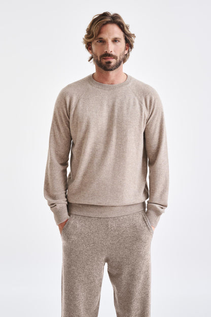 Sand Melange 100% Cashmere Whitby Crewneck Sweater - View 1