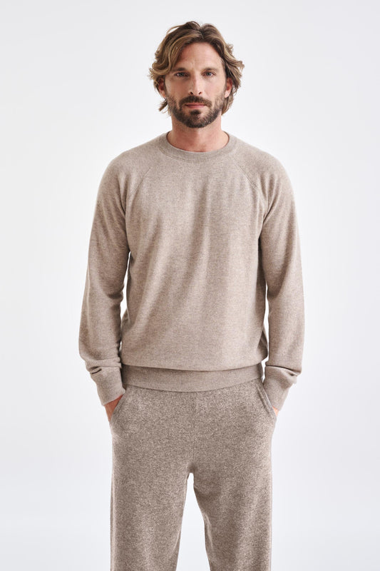 Sand Melange 100% Cashmere Whitby Crewneck Sweater - View 1