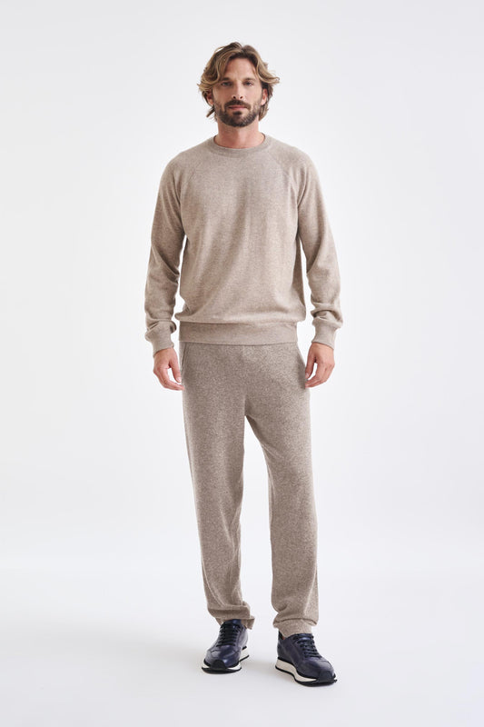 Sand Melange 100% Cashmere Whitby Crewneck Sweater - View 2