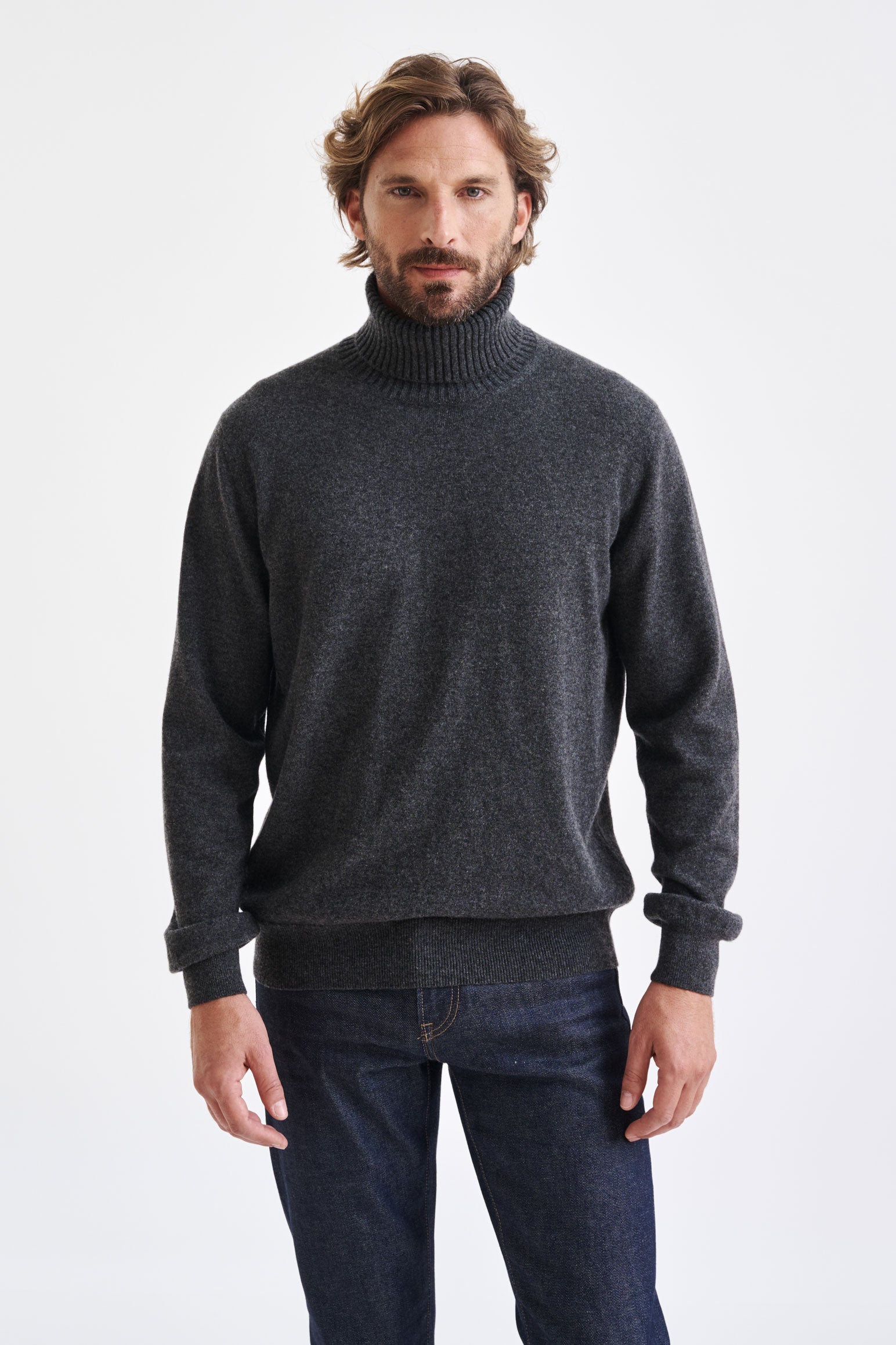 Dark Grey 100% Cashmere Crawley Rollneck Knit - View 1