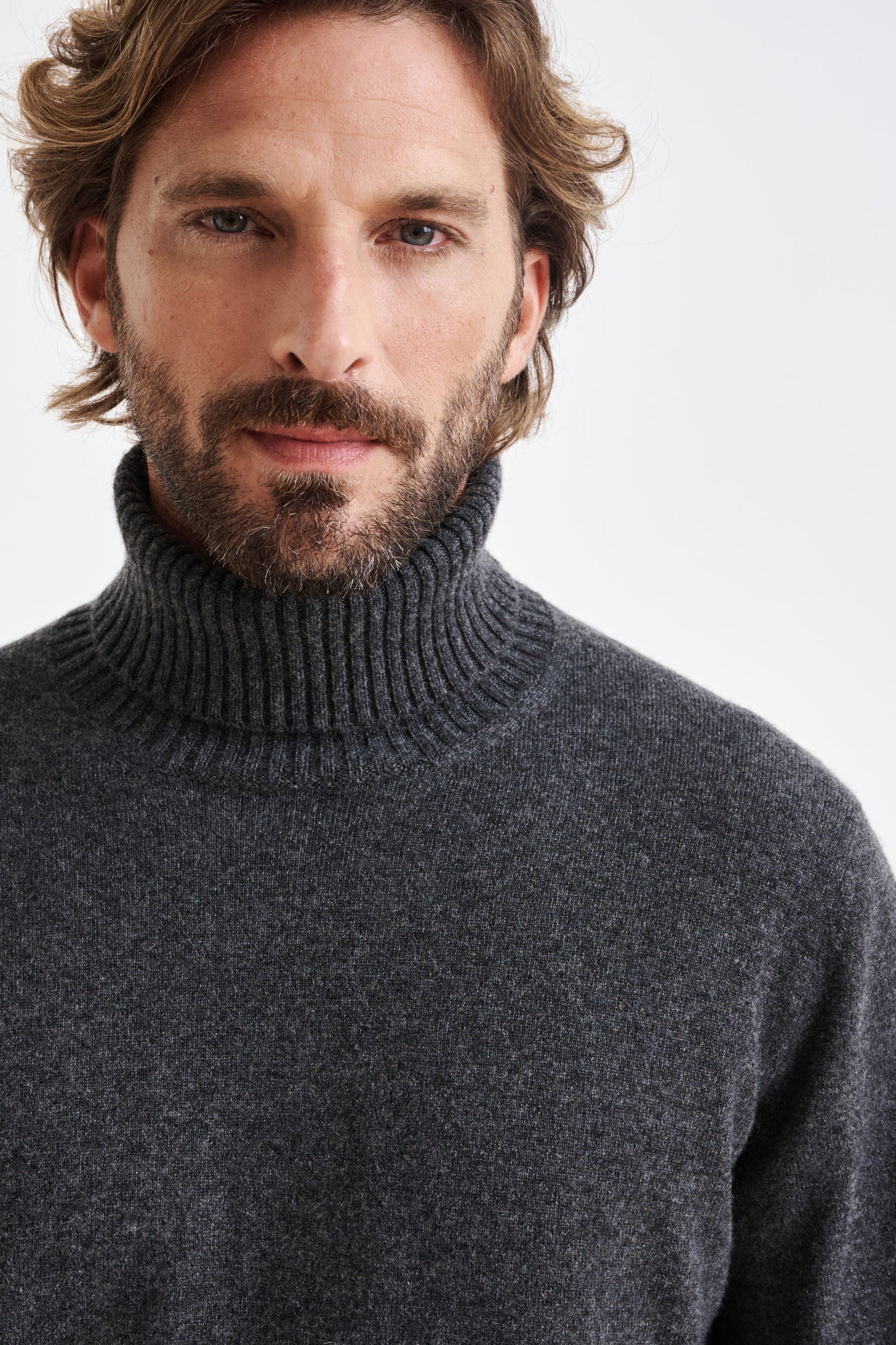 Dark Grey 100% Cashmere Crawley Rollneck Knit - View 2