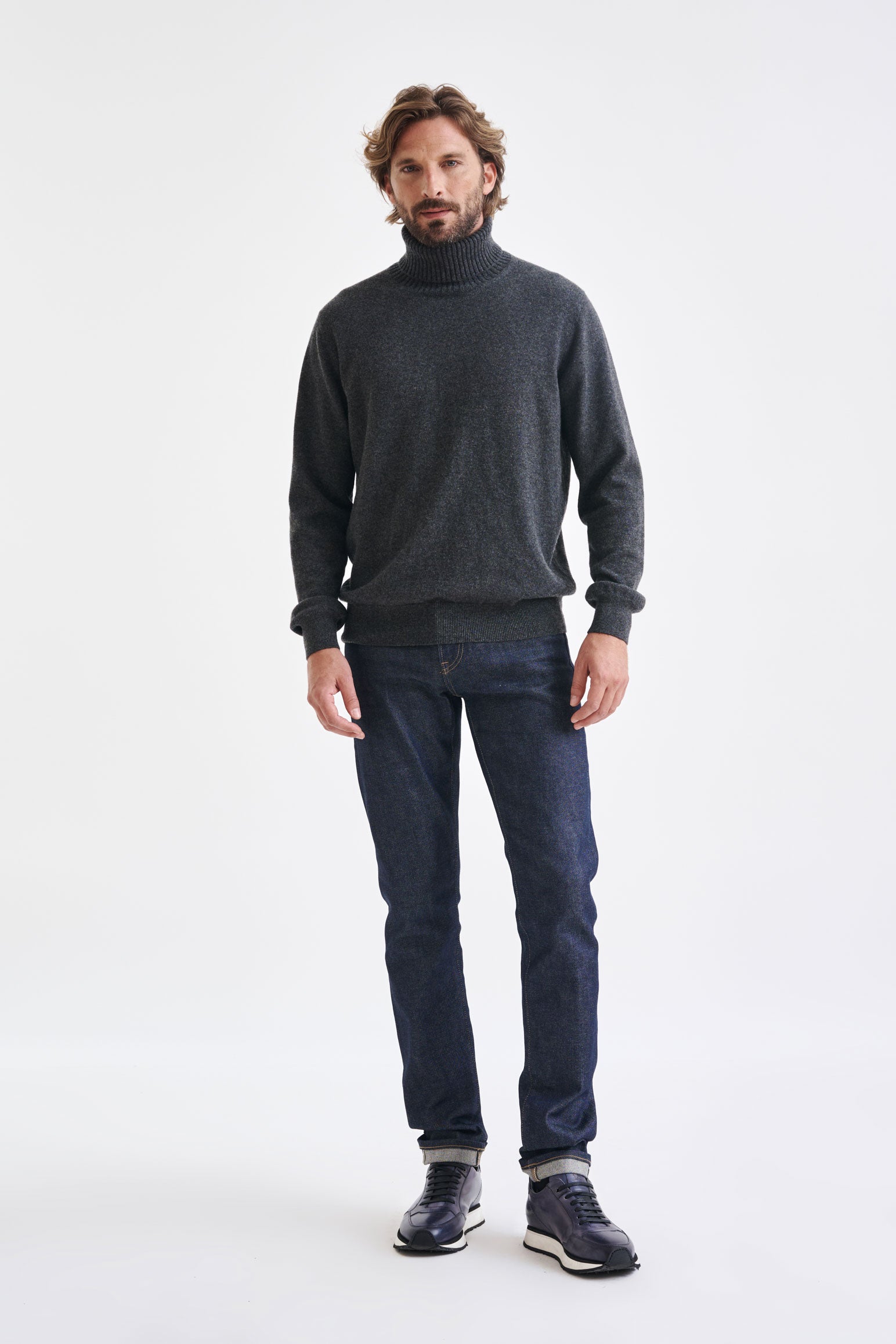 Dark Grey 100% Cashmere Crawley Rollneck Knit - View 3