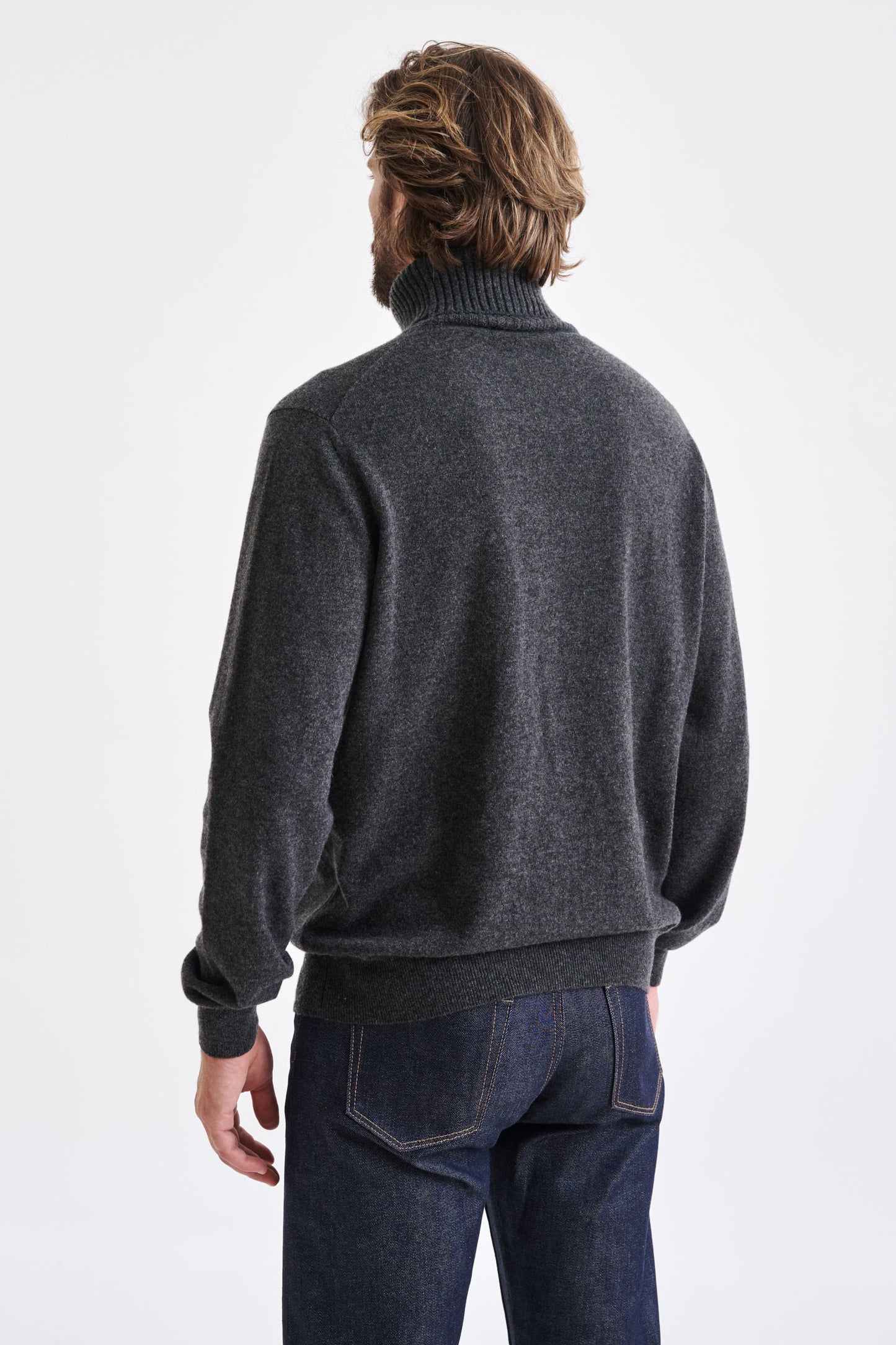 Dark Grey 100% Cashmere Crawley Rollneck Knit - View 4