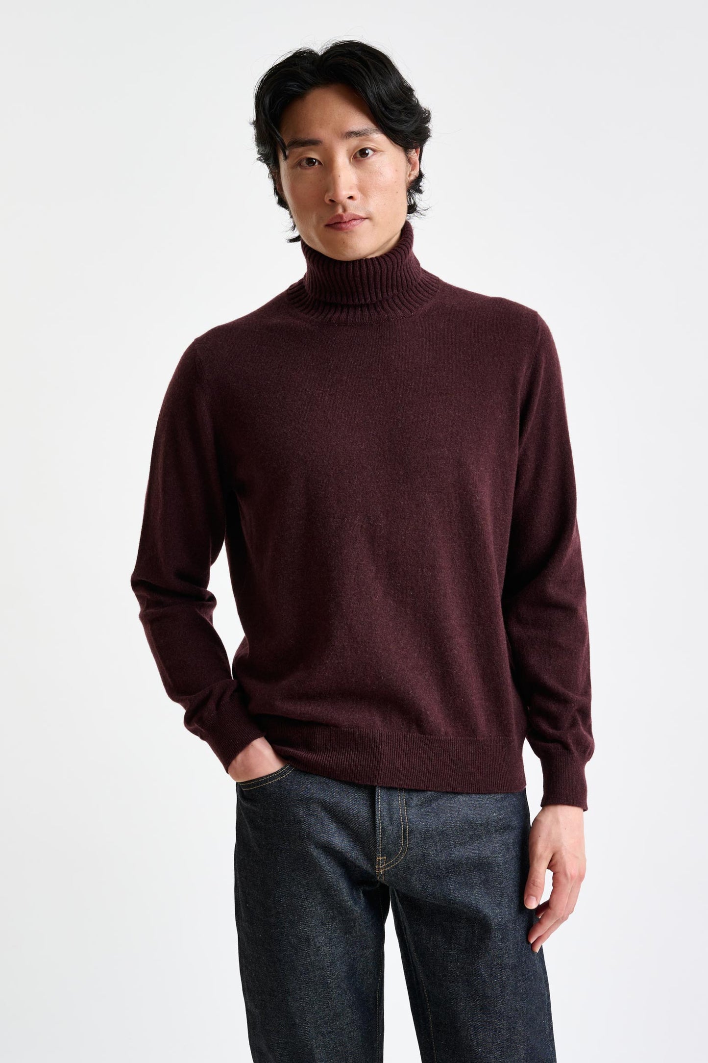 Dark Burgundy 100% Cashmere Crawley Rollneck Knit - View 2