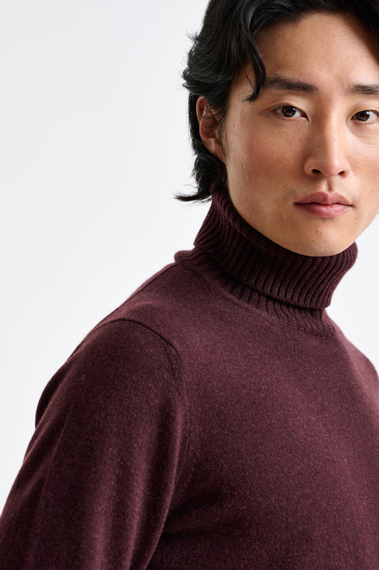 Dark Burgundy 100% Cashmere Crawley Rollneck Knit - View 3