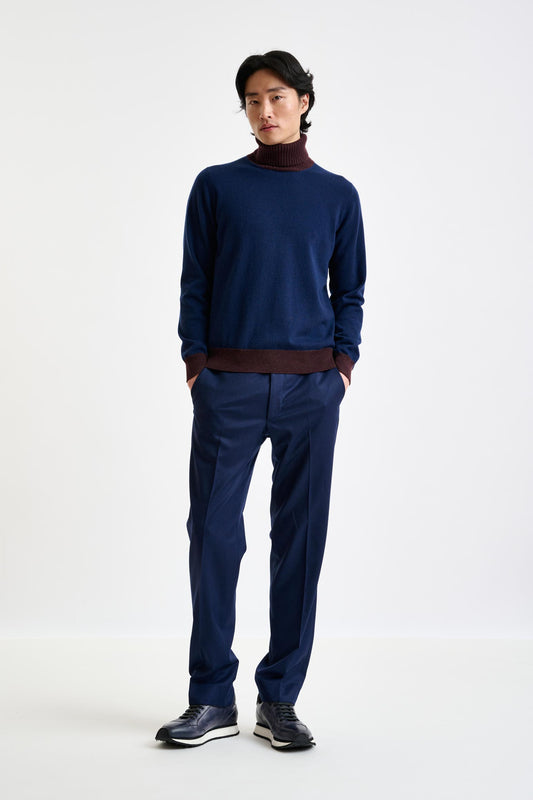 Neptune Blue 100% Cashmere Crawley Rollneck Knit - View 1