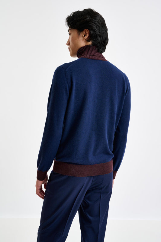 Neptune Blue 100% Cashmere Crawley Rollneck Knit - View 3