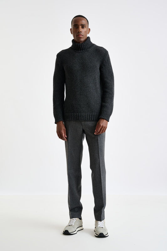 Antracite Melange, Chunky  Wool & Cashmere Blend Banbury Rollneck Sweater - View 1