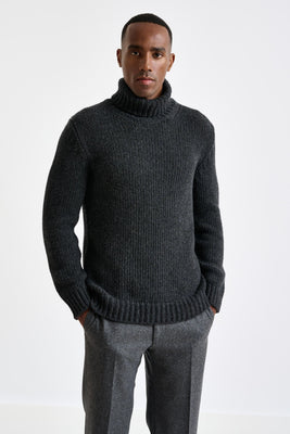 Antracite Melange, Chunky  Wool & Cashmere Blend Banbury Rollneck Sweater - View 2