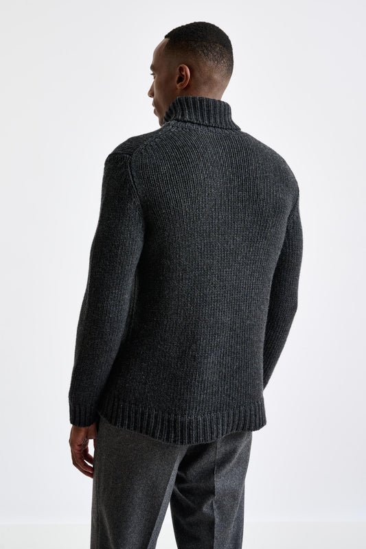 Antracite Melange, Chunky  Wool & Cashmere Blend Banbury Rollneck Sweater - View 3