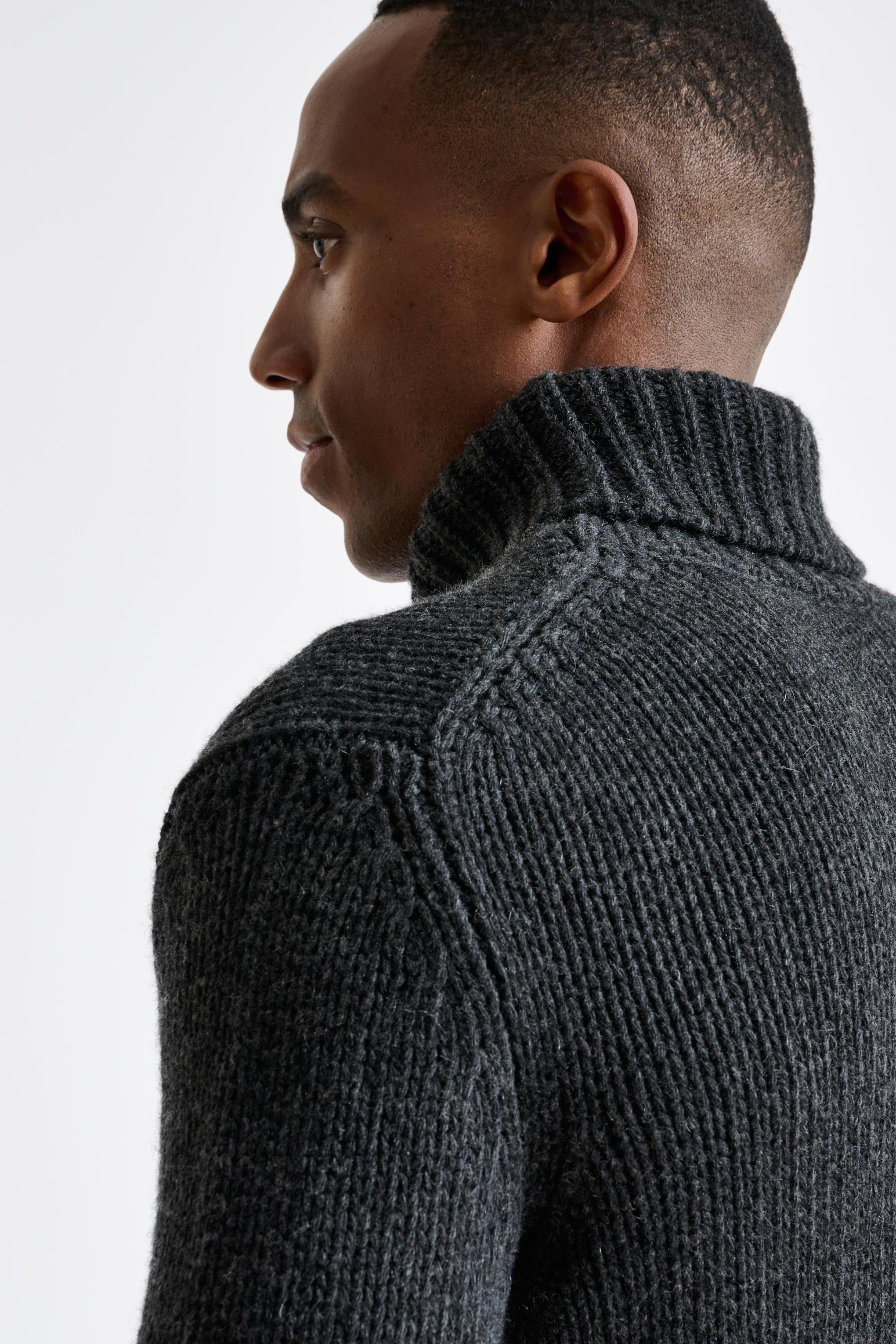 Antracite Melange, Chunky  Wool & Cashmere Blend Banbury Rollneck Sweater - View 4