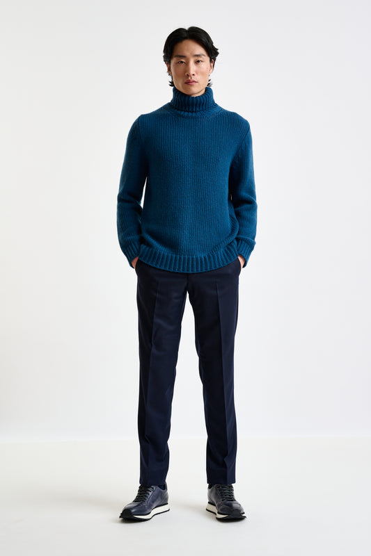 Pilot Blue  Chuncky Wool & Cashmere Banbury Rollneck - View 1