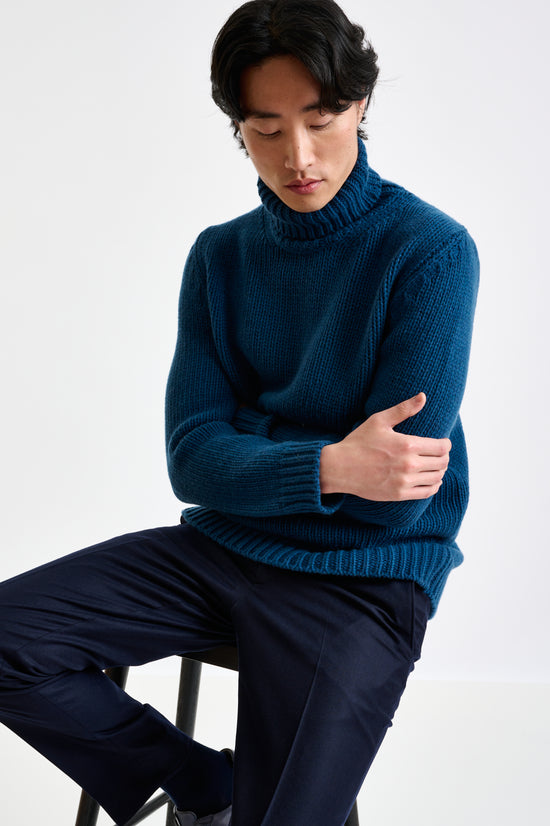 Pilot Blue  Chuncky Wool & Cashmere Banbury Rollneck - View 5