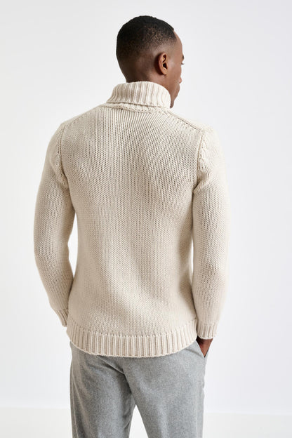 Off white Chunky 100% Cashmere Banbury Rollneck Sweater - View 4