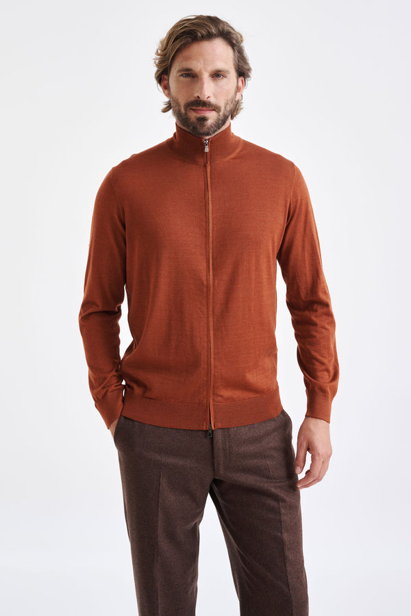 Pull Entièrement Zippé Repton En Cachemire Et Soie Rouille Intense