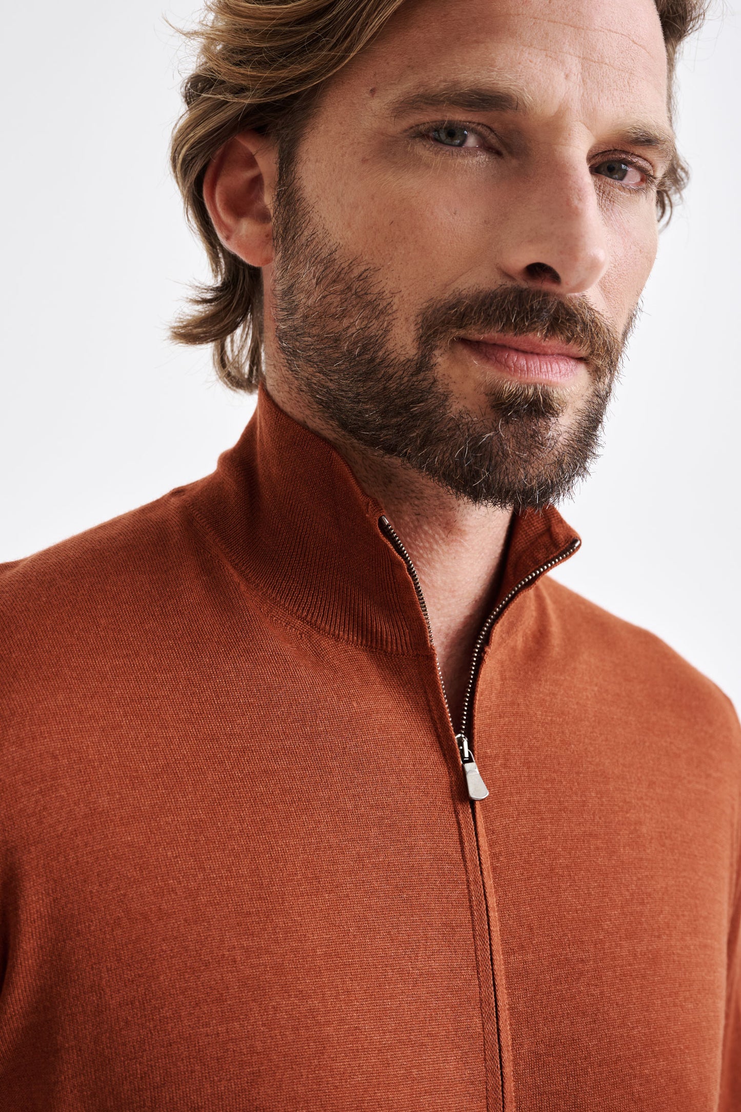 Intense Rust Cashmere & Silk Repton Fullzip Sweater - View 2