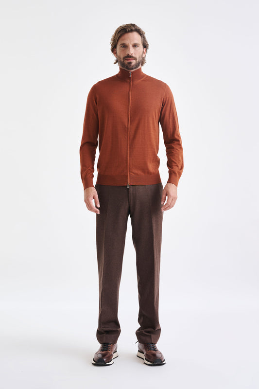 Intense Rust Cashmere & Silk Repton Fullzip Sweater - View 3