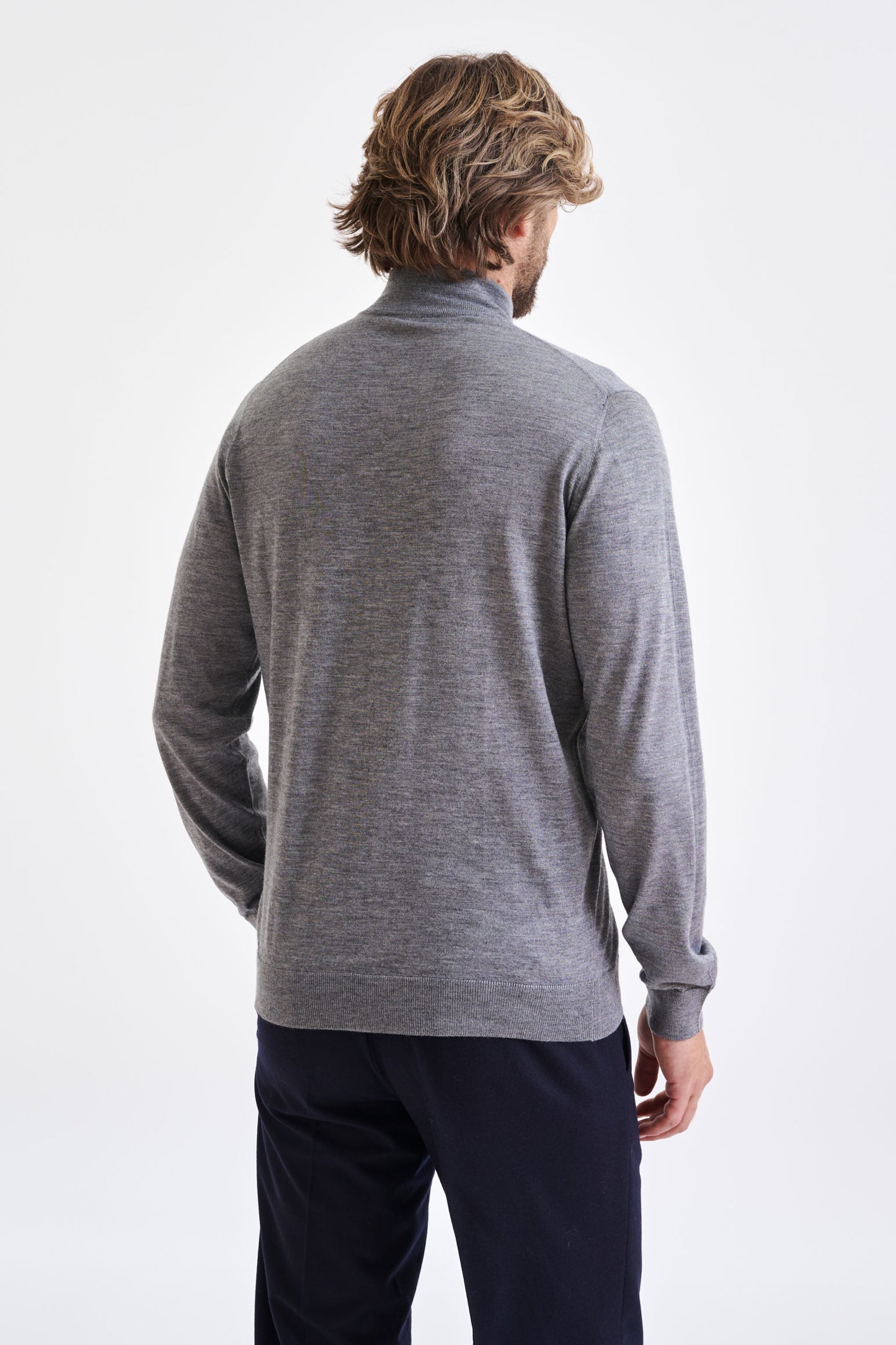 Mid Grey Melange Cashmere & Silk Repton Fullzip Sweater - View 4