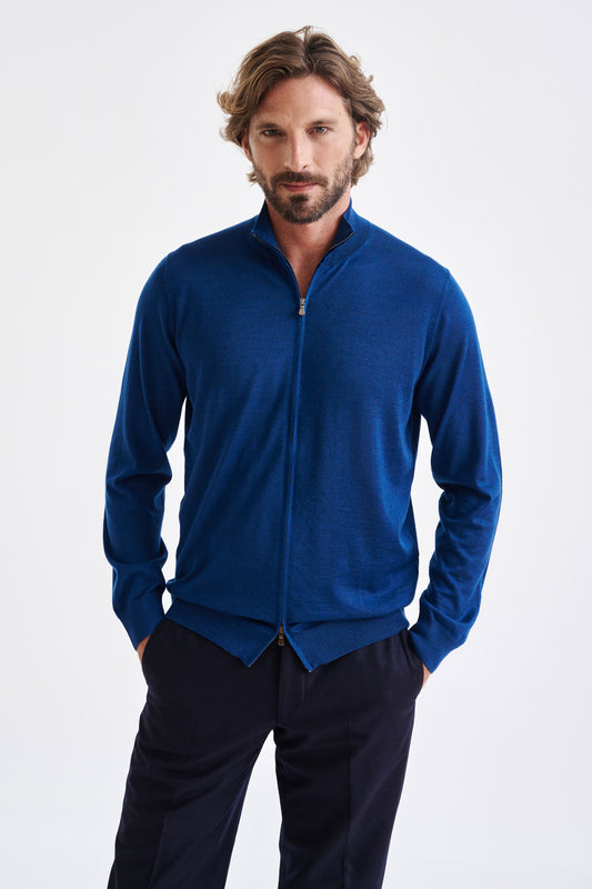 Pilot Blue Cashmere & Silk Repton Fullzip Sweater - View 1