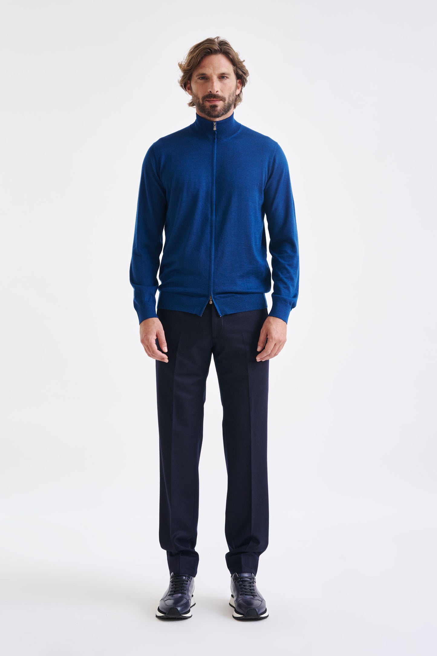 Pilot Blue Cashmere & Silk Repton Fullzip Sweater - View 3