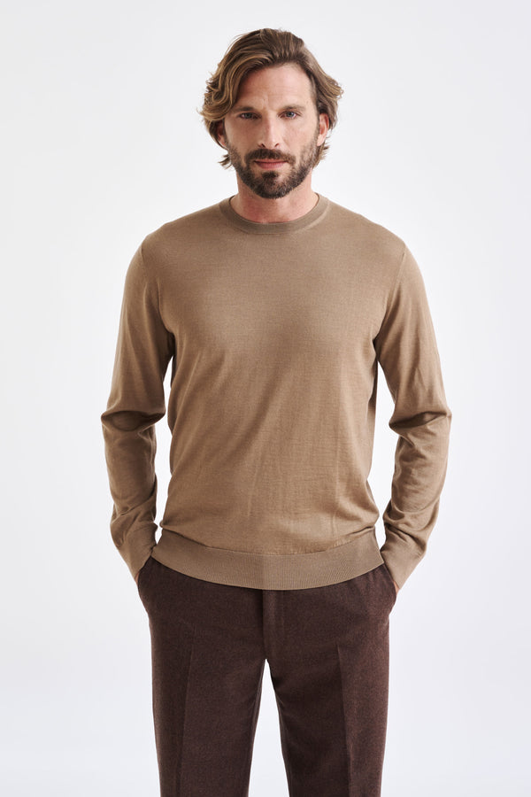 Camel Cashmere Merino Silk Blend Crewe Sweater