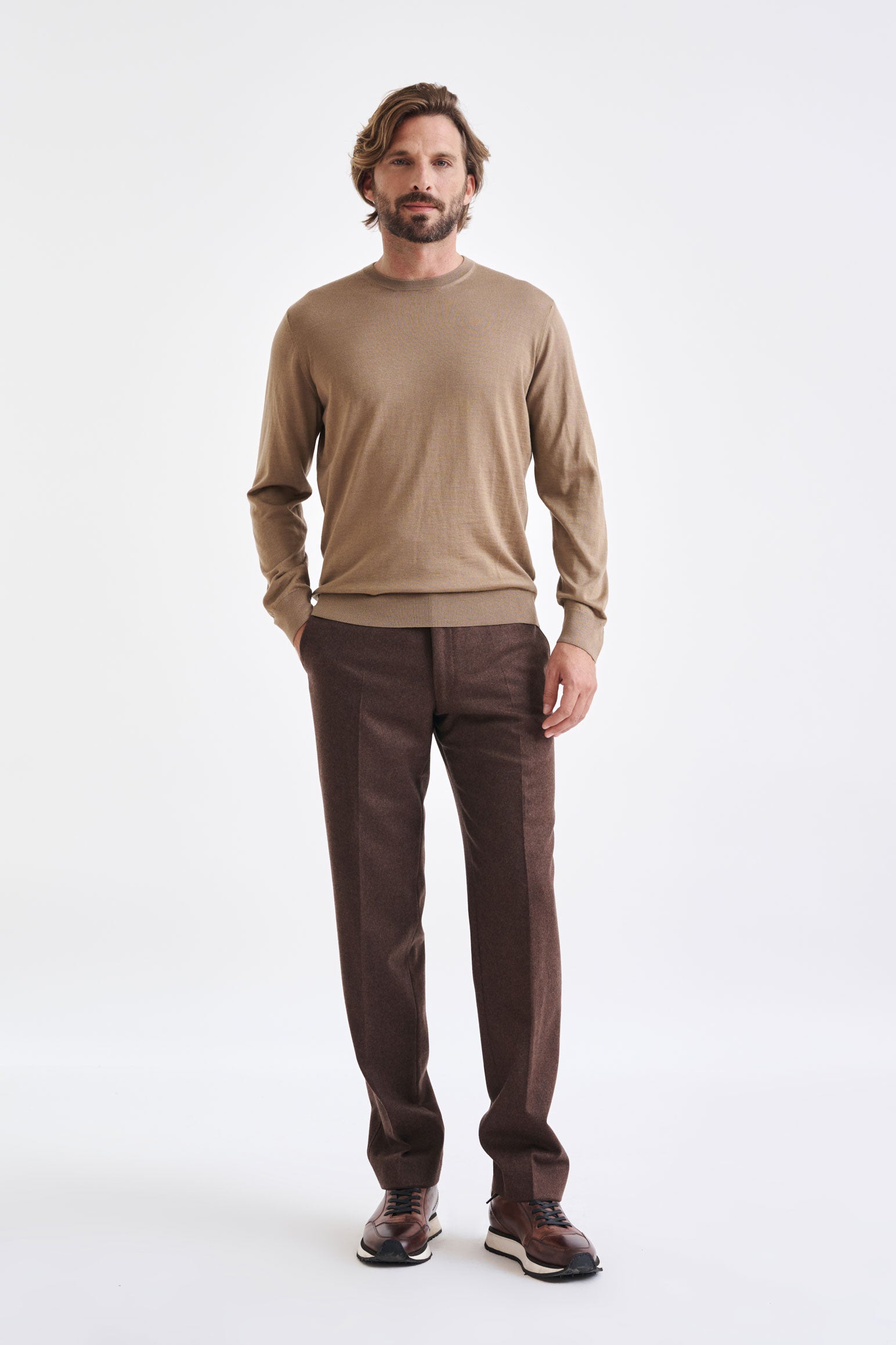 Camel Cashmere Merino Silk Blend Crewe Sweater - View 2