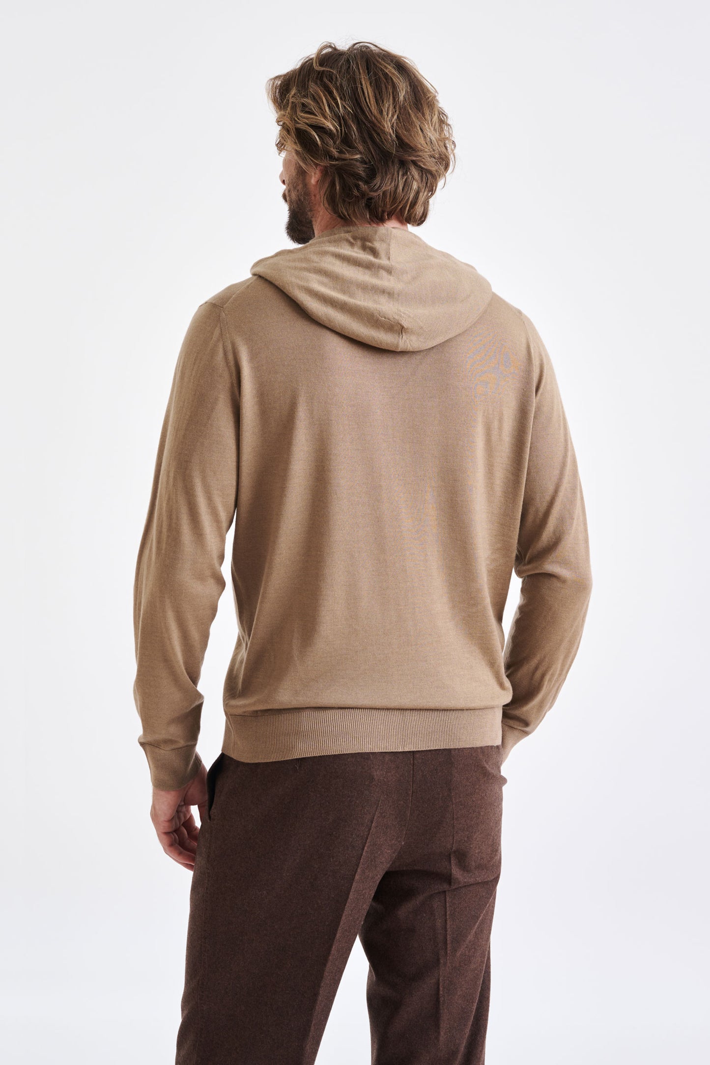 Camel Cashmere Merino Silk Blend Goole zipped Hoodie knit - View 5