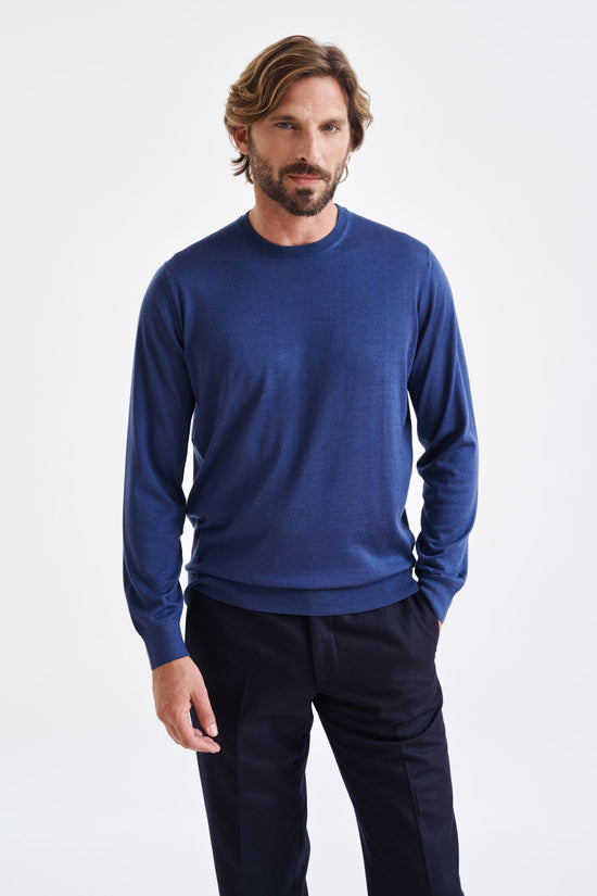 Metal Blue Cashmere Merino Silk Blend Crewe Sweater - View 1