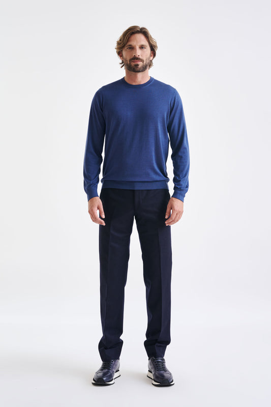 Metal Blue Cashmere Merino Silk Blend Crewe Sweater - View 3