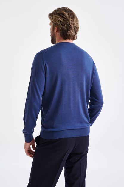 Metal Blue Cashmere Merino Silk Blend Crewe Sweater - View 5