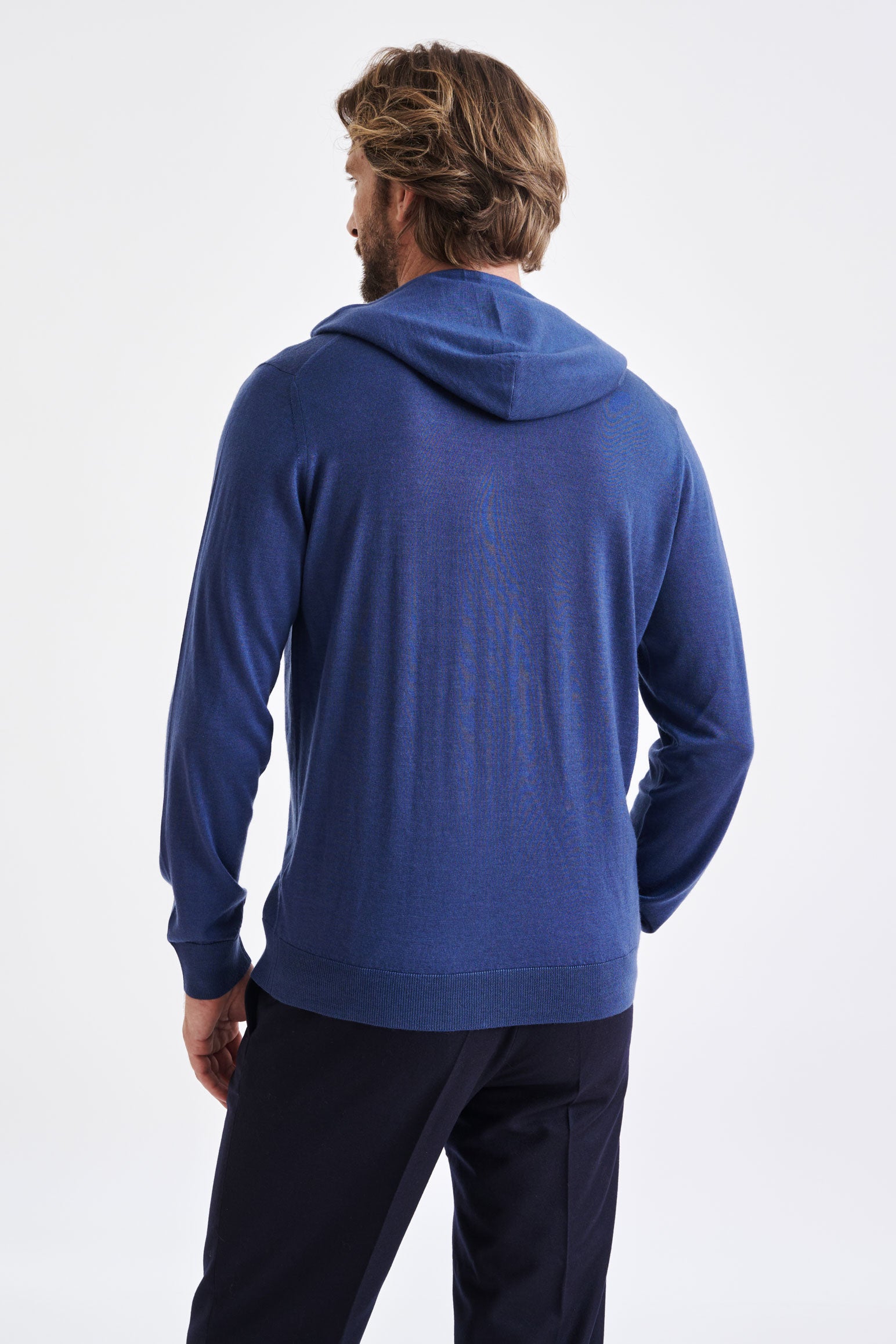 Metal Blue Cashmere Merino Silk Blend Goole zipped Hoodie knit - View 5