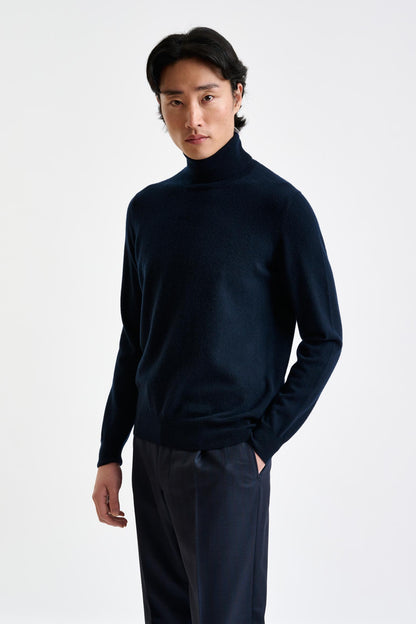 Navy Cashmere & Silk Blend Telford Turtleneck Sweater - View 2