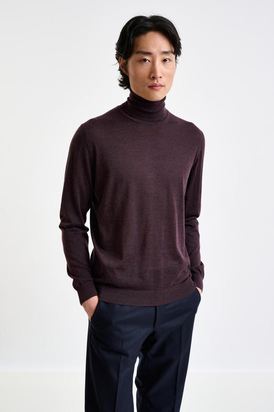 Dark Burgundy Cashmere & Silk Blend Telford Turtleneck Sweater - View 1