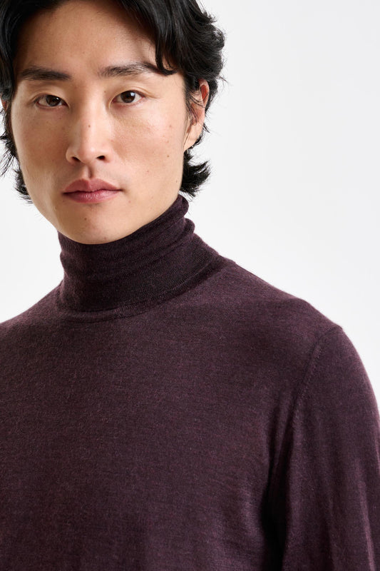 Dark Burgundy Cashmere & Silk Blend Telford Turtleneck Sweater - View 3