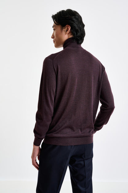 Dark Burgundy Cashmere & Silk Blend Telford Turtleneck Sweater - View 4
