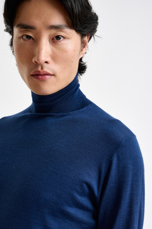 Neptune Blue Cashmere & Silk Blend Telford Turtleneck Sweater - View 3