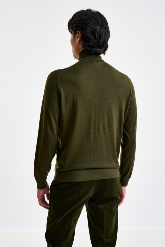 Olive Green Cashmere & Silk Blend Telford Turtleneck Sweater - View 1