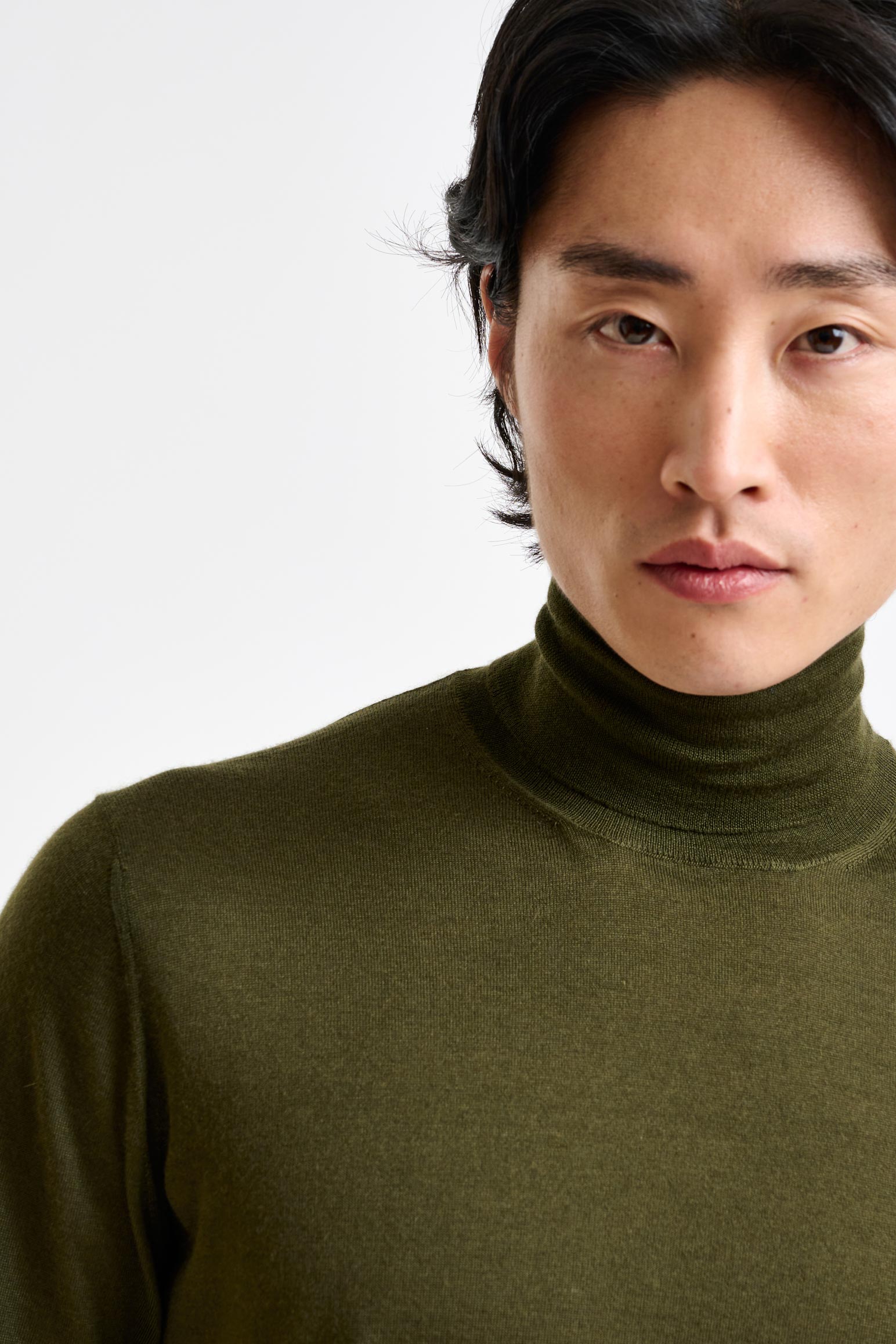 Olive Green Cashmere Silk Blend Telford Turtleneck Sweater