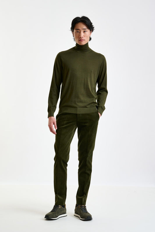 Olive Green Cashmere & Silk Blend Telford Turtleneck Sweater - View 4